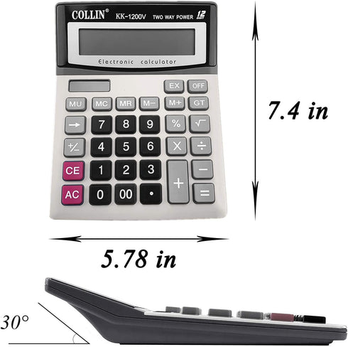 Desk Calculator, 12-Digit Solar Battery Office Calculator with Large LCD Display Big Sensitive Button, Dual Power Desktop Calculators...