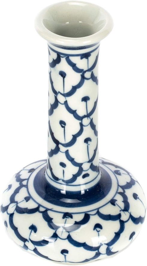 Pineapple Long Neck Blue and White 5 inch Porcelain Ceramic Little Bud Vase...