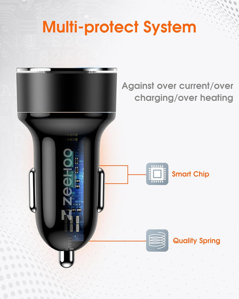 Car Charger Adapter, ZeeHoo USB C Car Charger QC 3.0&PD Dual Port 45W Fast Charging for Apple iPhone 14 13 12 11 Pro Max, Samsung Galaxy S23 Ultra...