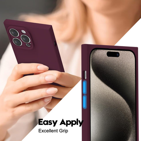 oakxco for iPhone 15 Pro Max Phone Case Silicone Square Edge, Soft Rubber Gel Aesthetic Cute Cover for Women Girl, Thin Slim Protective Flexible M...