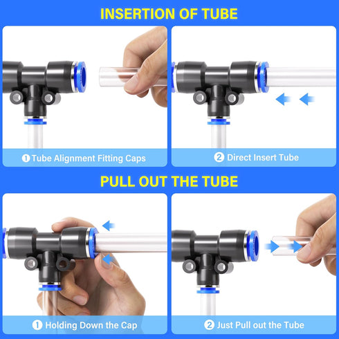 TAILONZ PNEUMATIC Blue 10MM Tube OD x 6MM Tube OD x 10MM Tube OD Tee Plastic Push to Connect Fittings 3 Ways Tube Connect Push Fit Push Lock PE10-...