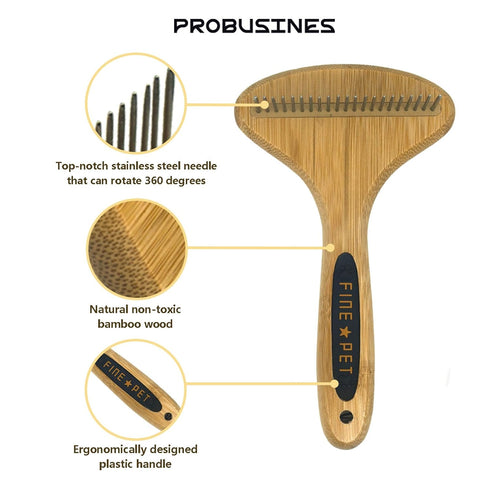 PROBUSINES-Bamboo Pet Brush, Dog Dehairing Rake - Knot Detangling For Dogs, Cats, Any Long-Haired Pet Breed - Undercoat Rake For Shedding And Goom...