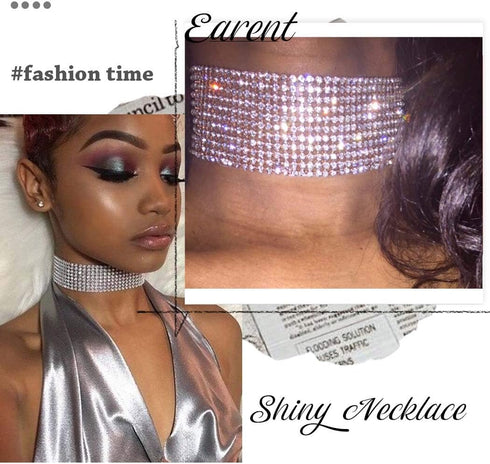 EARENT Vintage Layered Crystal Choker Necklace Silver Rhinestone Necklaces Chain Fashion Jewerly for Women...