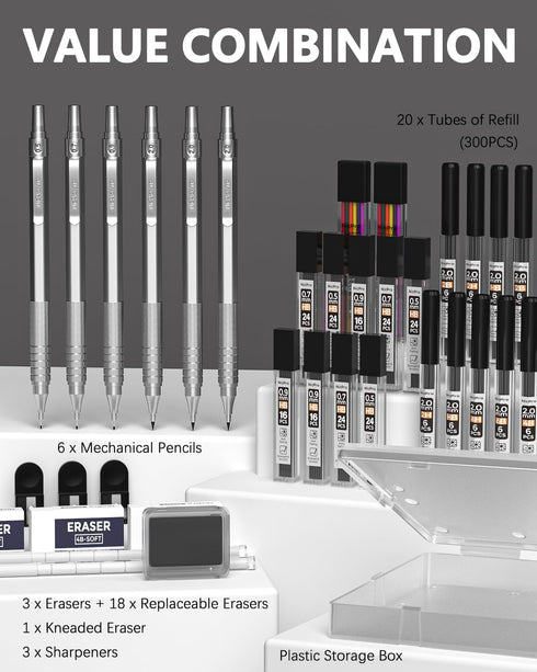 Nicpro 35PCS Metal Mechanical Pencils Set, Art Drafting Pencil 0.5, 0.7, 0.9 mm & 3PCS 2mm Graphite Lead Refills, Eraser, Sharpener, Case...