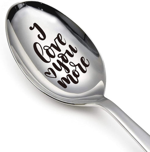 I Love You More Funny Couple Stainless Steel Engraved Spoon, Long Handle Coffee Tea Spoon Dessert Ice Cream Plow for Husband Wife Couple Birthday ...