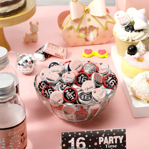 Zonon 504 Pieces Sweet 16 Birthday Party Favors Stickers Mini Kisses Candy Stickers Sweet Sixteen Round Chocolate Candy Wrappers for 16th Birthday...