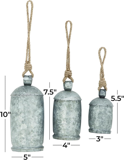 Deco 79 Rustic Metal Cowbell Decorative Bells, 5", 4", 3"H, Silver...