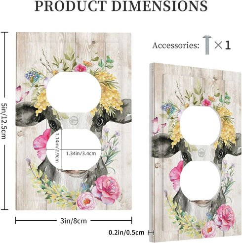 Funny Cow Rustic Farmhouse Animal Cattle Single Duplex Light Switch Cover Outlet Covers Wall Plate Decorative Receptacle Switchplate Electrical Fa...
