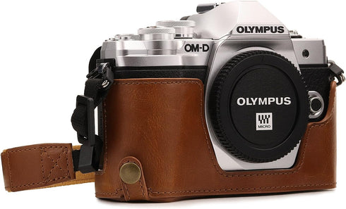 MegaGear MG1352 Olympus OM-D E-M10 Mark III Ever Ready Leather Camera Half Case and Strap, with Battery Access, Light Brown...