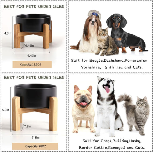 Petygooing Black Elevated/Raised Ceramic Dog Bowl for Small Breeds, Dog Food Water Dish with Stand,Pet Feeding Bowl with Anti Slip Rubber for Cats...