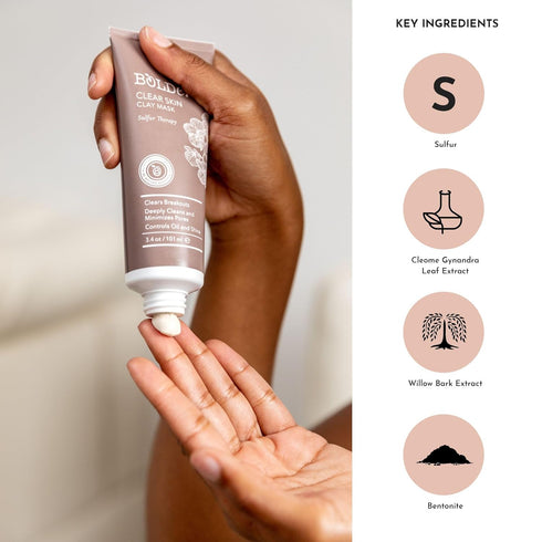 BOLDEN Clear Skin Clay Mask | Made with Sulfur for Deep Pore Cleansing & Preventing Breakouts | Pore Minimizer and Oil Reducer for Sensitive Skin ...