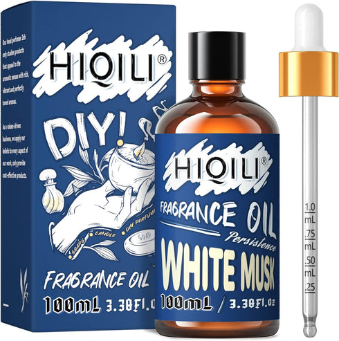 HIQILI Fragrance Oil White Musk 100ml for Candle Soap Making, Essential Oils for Diffuser Aromatherapy, Scented Oils for Home Car 3.38 Fl.Oz...