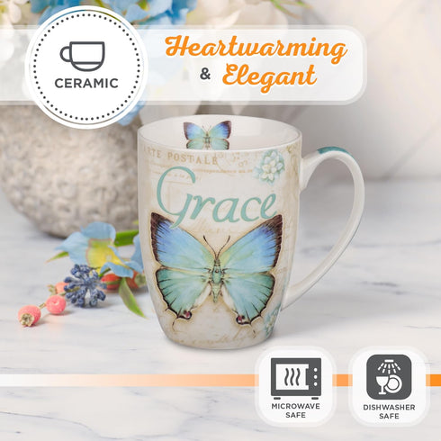 Christian Art Gifts Botanic Blue Butterfly Ceramic Coffee Mug – Inspirational Coffee Cup for Women & Men 12 oz. Lead-free Microwave and Dishwasher...