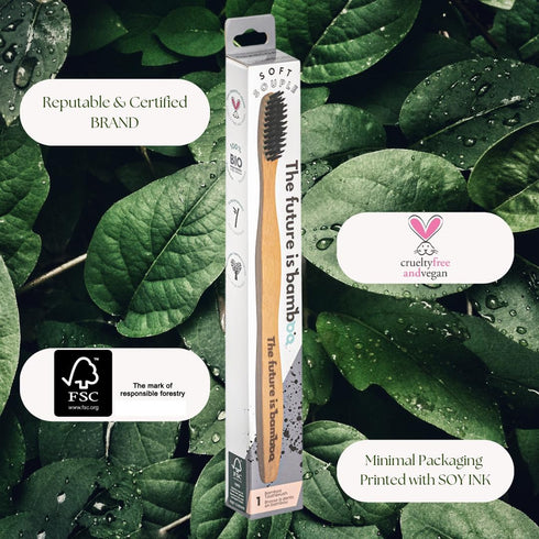 4 Pack Soft Bamboo Charcoal Toothbrush for Adults - Soft Bristle for Sensitive Gum - Aesthetic Wooden Toothbrush with Natural Look for Clean Teeth...