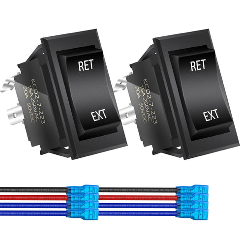 DaierTek Momentary RV Jack Switch 30 Amp 12V DC Reverse Polarity Rocker Switch Motor Control DPDT 4 Pin Power Jack Toggle Switch with Wires for 5t...