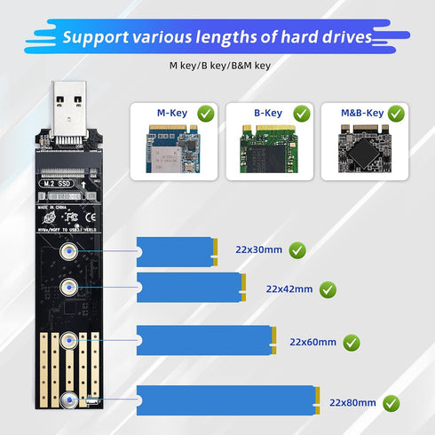 ELUTENG M.2 to USB Adapter Dual Protocol M.2 NVME SATA Hard Drive USB3.1 Gen2 10Gbps USB to NVME PCI-E SSD Reader M Key & B+M Key Support UASP for...