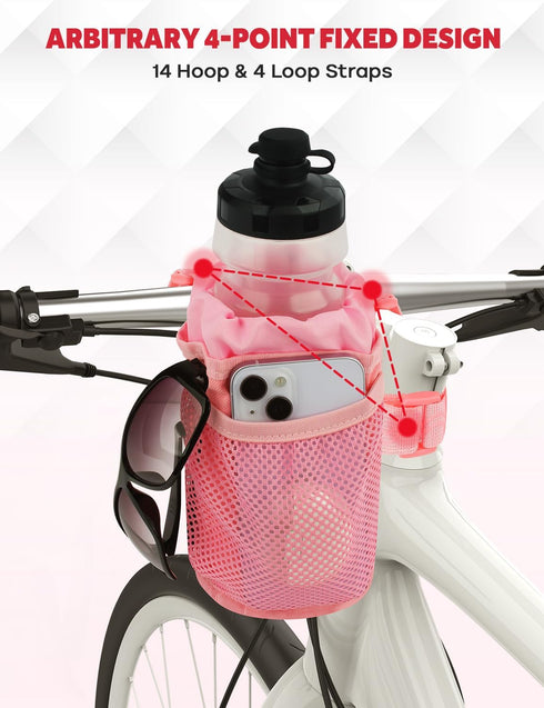 Bike Cup Holder, Water Bottle Holder Handlebar for Bike with Mesh Pockets, Universal Fabric Bicycle Water Bottle Drink Cup Cage for Cruiser Bikes,...