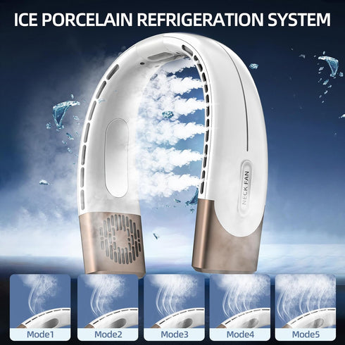 Portable Neck Fan,Hands Free Bladeless Fan with 2 Cooling Plate,Personal Fan 4000mAh Battery USB Rechargeable,5 Speeds Adjustable 360° Cooling,Sup...