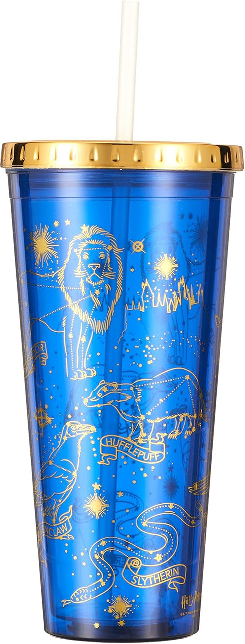 Spoontiques Harry Potter Acrylic Foil Cup with Straw, 20oz - Metallic Locking, Double Wall Insulated, BPA Free - Constellations...