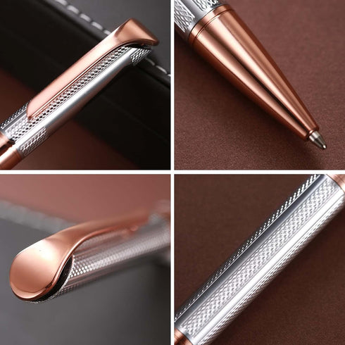 Ballpoint Pen with Gift Box, Retractable Pen for Men Women Executive Business Office School Supplies, Refillable 1.0mm Black Ink B5 (Rose Gold+Sil...