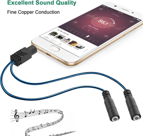 Headphone Splitter for 2 Headphones 2 Way 3.5mm Adapter Aux Cable Mini Jack Male to Dual Female Stereo Audio Y Splitter Couple Adapter Compatible ...