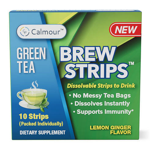 CALMOUR Natural Green Tea Extract Strips 10 Pack | Green Tea Bags Alternative Travel Friendly On-The-Go Quick Dissolving Strips | Lemon Ginger Tea...
