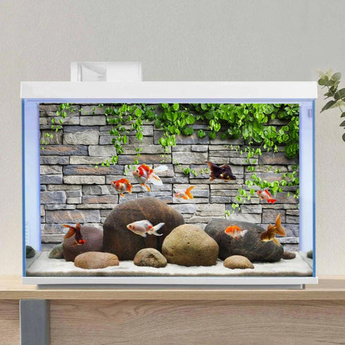 AWERT Vinyl 24x16 inches Stone Brick Wall Aquarium Background Rock Fish Tank Background Spring Leaves Terrarium Background...