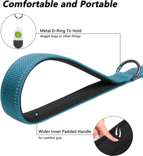 PetiFine 4FT Heavy Duty Dog Leash with Soft Padded Double Handle, Durable Strong Clasp Dog Leashes, Reflective Nylon Walking Lead for Large,Medium...