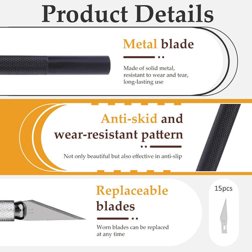 Craft Hobby Knife Exacto Knife with 15 Pcs Stainless Steel Blade Kit, 1pcs Steel 15CM Ruler and Carving Pattern Description Paper, hobby knife for...