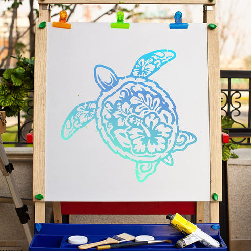 GORGECRAFT 11.8x11.8 Hollow Out Sea Turtle Stencil Ocean Animal Hibiscus Flower Painting Stencils Reusable Large Hawaiian Summer DIY Drawing Templ...