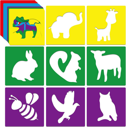 24 Piece Stencils for Kids Stencils for Painting Sidewalk Chalk Stencils Outdoor Garden Themed Stencils Animal Style Collection-8in...