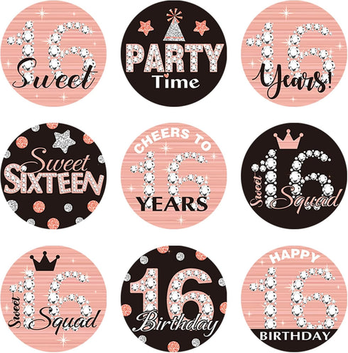 Zonon 504 Pieces Sweet 16 Birthday Party Favors Stickers Mini Kisses Candy Stickers Sweet Sixteen Round Chocolate Candy Wrappers for 16th Birthday...