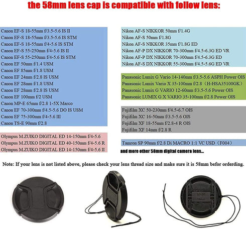 58mm Camera Lens Cap Draduo Camera Lens Cover Snap-On Center Pinch Compatible with Nikon Canon Sony Camera...