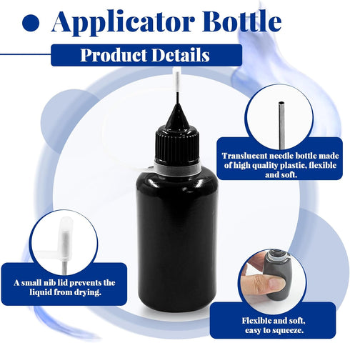 Hordion 12Pcs 1 Oz/ 30ml Black Precision Tip Applicator Bottle, 10ml Glue Applicator Bottles, Metal Needle Plastic Bottle, DIY Quilling Tool for G...
