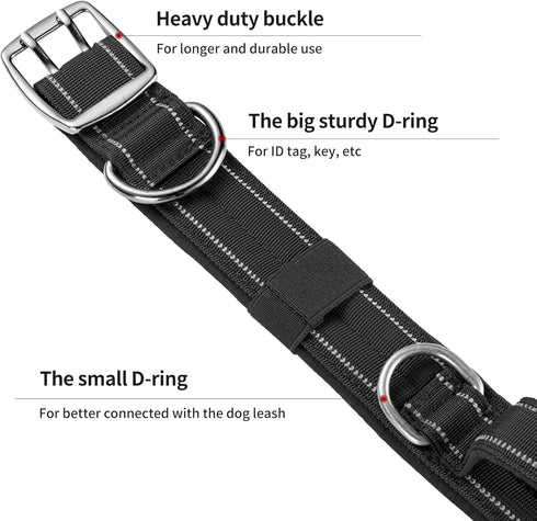 Tactical Dog Collar for Medium and Large Dog,Adjustable Military Dog Collar with Soft Padded Handle,Heavy Duty Double Buckle Design(Black,XL)...