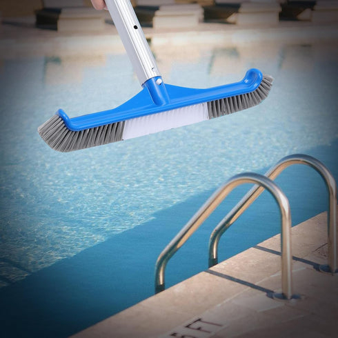 Pool Brush, 16.5" Pool Brushes for Pool Wall Cleaning, Premium Nylon Bristles Pool Brush Head with Easy Clip, Curved Ends High-Efficiency Pool Scr...