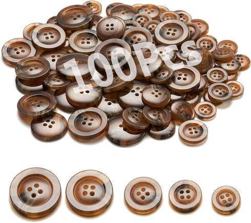 Sewing Buttons - Craft Buttons, 5 Sizes of 100 Pcs Versatile Buttons for Sewing, DIY Projects and Holiday Decoration (Light Brown)...