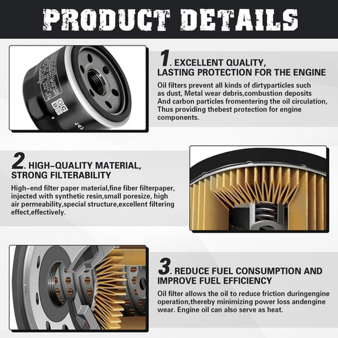 Oil Filter Replacement for Yamaha Raptor 660R YFM660R Grizzly YFM700 YFM700F Kodiak YFM700K Vstar 1300 XVS1300 2007-2012 Kymco MXU 700i Kymco Xcit...