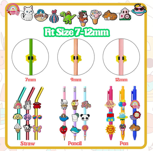 100 Pcs Cute Pencil Topper Decoation,Mixed Different Style Lovely Pencil Clips,Bulk Pen Toppers Charm Accessories for Kids,Classroom Rewards Prize...