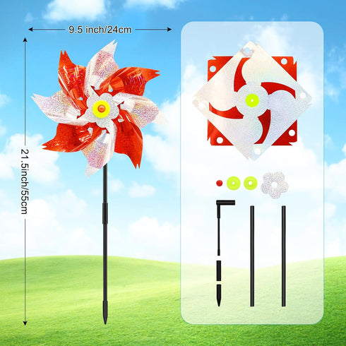 timecity 4 PCS Pinwheels Red Silver Wind Spinners 9.5inch Sparkly Garden Pinwheel Reflective Windmills Scare Birds Animal Away Spinner for Yard an...