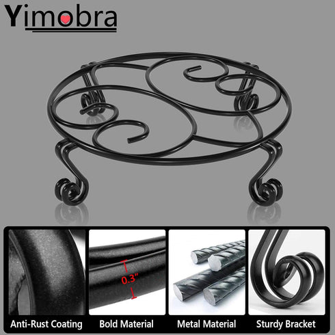 Yimobra Original Patented Plant Stand for Flower Pot Heavy Duty Potted Holder Indoor Outdoor, Metal Rustproof Iron Garden Container Round Supports...