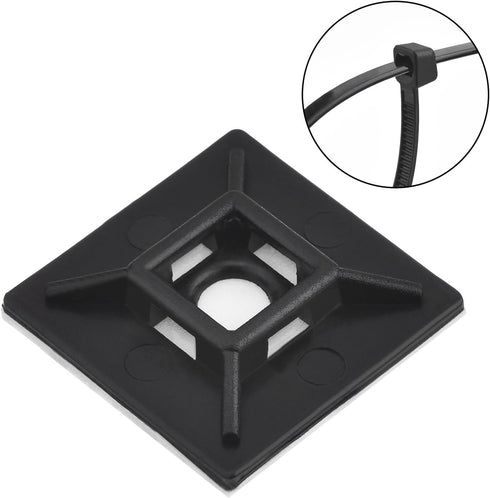 100 Pack Black Zip Tie Adhesive Mounts Self Adhesive Cable Base Holders with Black Multi-Purpose Cable Tie (Length 200 mm, Width 2.8 cm)...