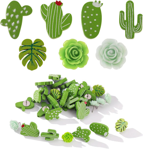 40 PCS Decorative Push Pins Set, Cactus Palm Leaf Camellia Rose Thumb Tack Decorative Cute Push pins for Cork Board Bulletin Board Maps Photos Wal...