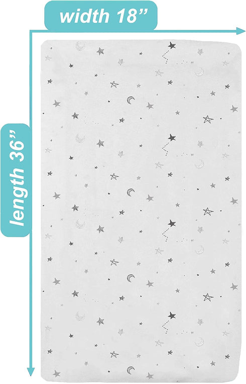 TL Care Printed 100% Natural Cotton Jersey Knit 18 x 36 Cradle/Bassinet Sheet - Fitted, Gray Stars and Moons, Soft Breathable, for Boys and Girls...