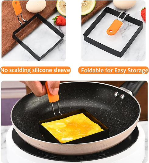 Square Egg Ring for Frying Egg, 2 Pcs 4 Inch Egg Pancake Cooking Rings for Egg Muffins Omelet Maker, Non Stick Stainless Steel Fried Egg Ring Pcak...