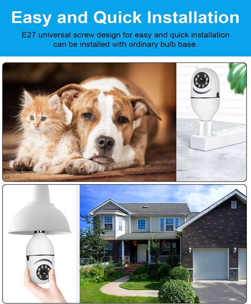 Light Bulb Security Camera 3MP, WiFi 2.4G&5G Security Outdoor &Indoor Camera, Home 360°Surveillance Cam with Motion Detection Alarm Night Vision L...