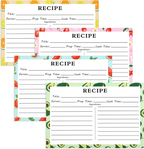 72 Count Recipe Cards, Recipe Cards 4x6 Double Sided, Blank Recipe Cards for Bridal Shower and Wedding, 4x6 Recipe Cards(4 Fruit Design)...