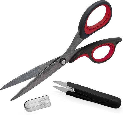Scissors for office SNOWSULL Stainless Steel scissors all purpose 8.5" sewing scissors teflon coated Yarn Thread Cutter Small scissors (Red)...