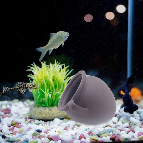 AnRui Ceramic Jar Aquarium Ornament Decor Natural Clay Vase Betta House Hideout Cave Pot Fish Tank Decorations Accessories for Cichlid, Small Fish...