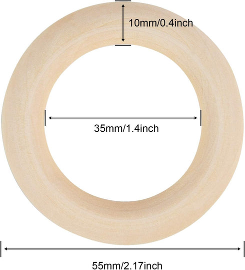 30 Pcs Wooden Rings, Macrame Wooden Rings, Natural Unfinished Solid Wood Rings for DIY Craft Pendant Connectors Jewelry Making (55 mm)...